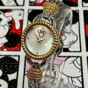 Disney Parks Minnie Mouse Two-Tone Bracelet Watch Mother of Pearl Dial